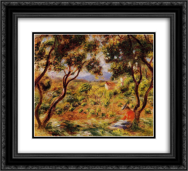 The Vineyards of Cagnes 22x20 Black Ornate Wood Framed Art Print Poster with Double Matting by Renoir, Pierre Auguste