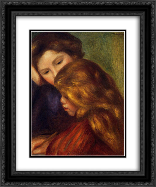 The Writing Lesson 20x24 Black Ornate Wood Framed Art Print Poster with Double Matting by Renoir, Pierre Auguste