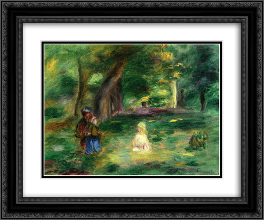 Three Figures in a Landscape 24x20 Black Ornate Wood Framed Art Print Poster with Double Matting by Renoir, Pierre Auguste