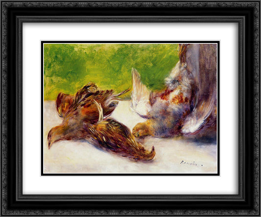 Three Partridges 24x20 Black Ornate Wood Framed Art Print Poster with Double Matting by Renoir, Pierre Auguste