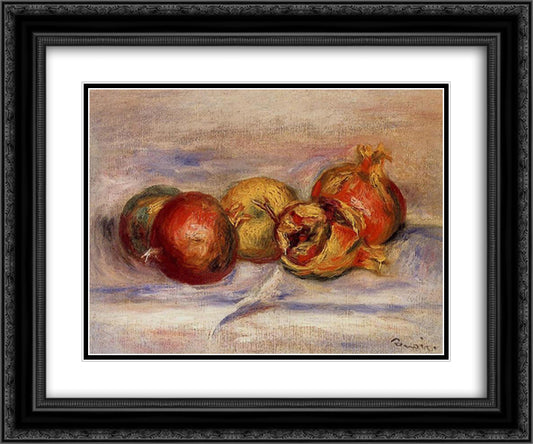 Three Pomegranates and Two Apples 24x20 Black Ornate Wood Framed Art Print Poster with Double Matting by Renoir, Pierre Auguste
