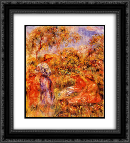 Three Women and Child in a Landscape 20x22 Black Ornate Wood Framed Art Print Poster with Double Matting by Renoir, Pierre Auguste