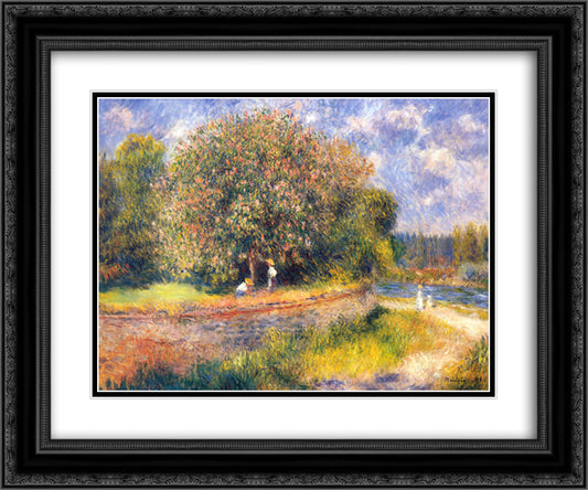 Tree Blooming 24x20 Black Ornate Wood Framed Art Print Poster with Double Matting by Renoir, Pierre Auguste