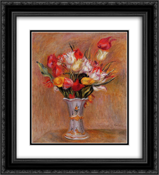 Tulips 20x22 Black Ornate Wood Framed Art Print Poster with Double Matting by Renoir, Pierre Auguste
