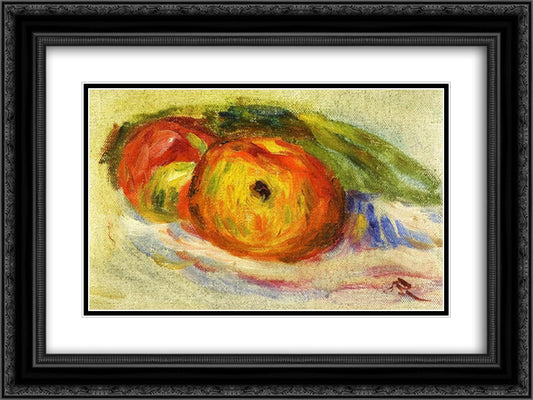 Two Apples 24x18 Black Ornate Wood Framed Art Print Poster with Double Matting by Renoir, Pierre Auguste