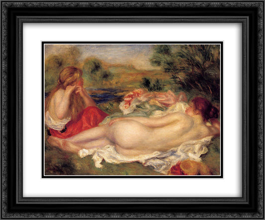 Two Bathers 24x20 Black Ornate Wood Framed Art Print Poster with Double Matting by Renoir, Pierre Auguste