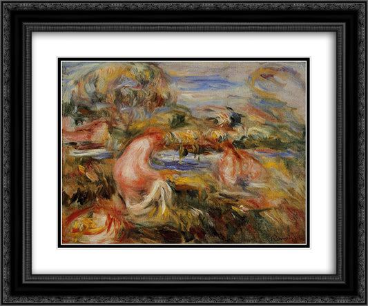 Two Bathers in a Landscape 24x20 Black Ornate Wood Framed Art Print Poster with Double Matting by Renoir, Pierre Auguste