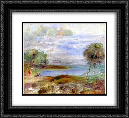 Two Figures by the Water 22x20 Black Ornate Wood Framed Art Print Poster with Double Matting by Renoir, Pierre Auguste