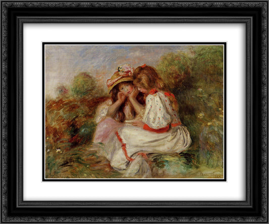 Two Little Girls 24x20 Black Ornate Wood Framed Art Print Poster with Double Matting by Renoir, Pierre Auguste