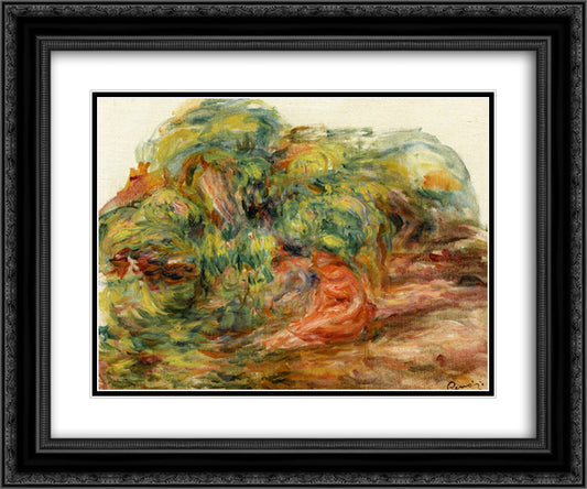 Two Woman in a Garden 24x20 Black Ornate Wood Framed Art Print Poster with Double Matting by Renoir, Pierre Auguste