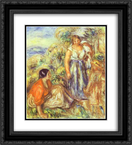 Two Women and a Child 20x22 Black Ornate Wood Framed Art Print Poster with Double Matting by Renoir, Pierre Auguste