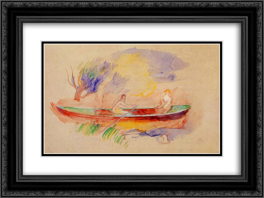 Two Women in a Rowboat 24x18 Black Ornate Wood Framed Art Print Poster with Double Matting by Renoir, Pierre Auguste