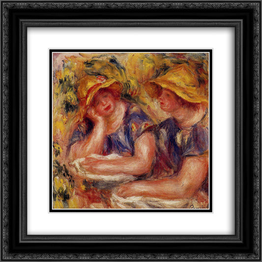 Two Women in Blue Blouses 20x20 Black Ornate Wood Framed Art Print Poster with Double Matting by Renoir, Pierre Auguste