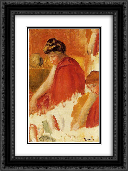 Two Women in Red Robes 18x24 Black Ornate Wood Framed Art Print Poster with Double Matting by Renoir, Pierre Auguste