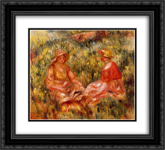Two Women in the Grass 22x20 Black Ornate Wood Framed Art Print Poster with Double Matting by Renoir, Pierre Auguste