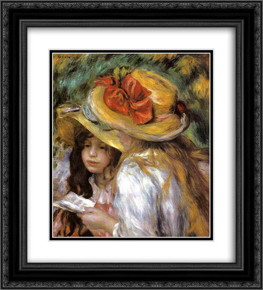 Two Young Girls Reading 20x22 Black Ornate Wood Framed Art Print Poster with Double Matting by Renoir, Pierre Auguste