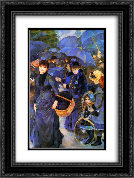 Umbrellas 18x24 Black Ornate Wood Framed Art Print Poster with Double Matting by Renoir, Pierre Auguste