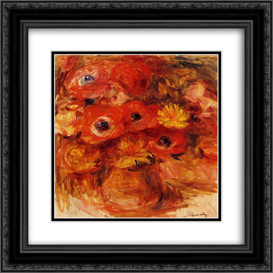 Vase of Anemones 20x20 Black Ornate Wood Framed Art Print Poster with Double Matting by Renoir, Pierre Auguste