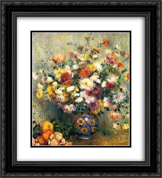 Vase of Chrysanthemums 20x22 Black Ornate Wood Framed Art Print Poster with Double Matting by Renoir, Pierre Auguste