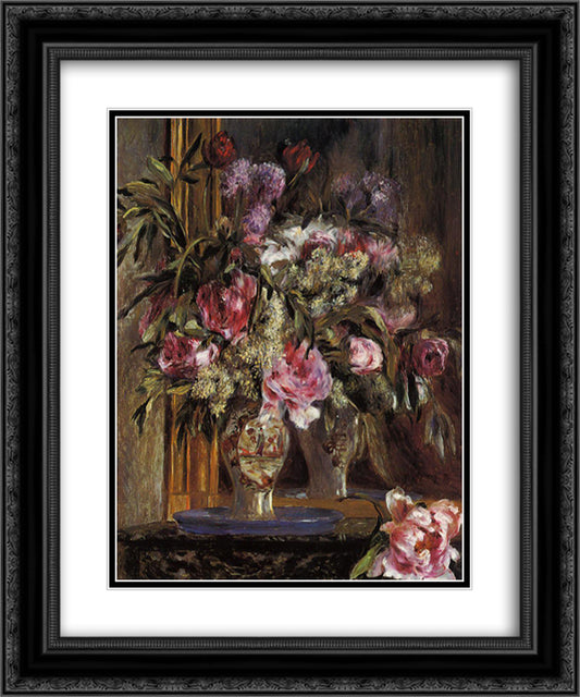 Vase of Flowers 20x24 Black Ornate Wood Framed Art Print Poster with Double Matting by Renoir, Pierre Auguste