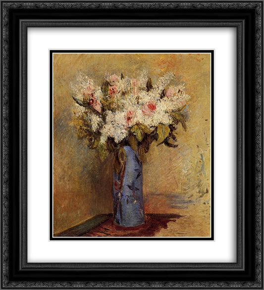 Vase of Lilacs and Roses 20x22 Black Ornate Wood Framed Art Print Poster with Double Matting by Renoir, Pierre Auguste