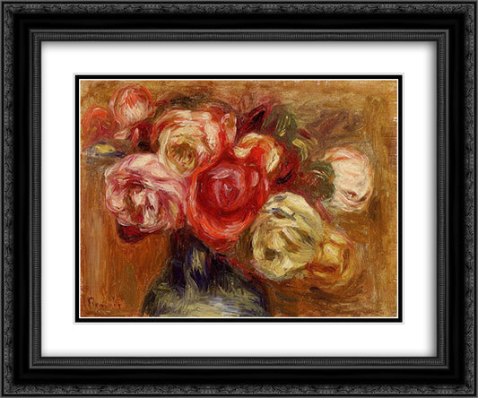 Vase of Roses 24x20 Black Ornate Wood Framed Art Print Poster with Double Matting by Renoir, Pierre Auguste