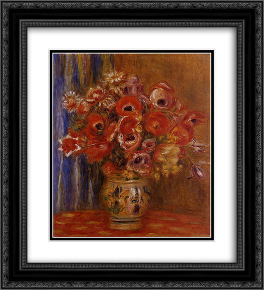 Vase of Tulips and Anemones 20x22 Black Ornate Wood Framed Art Print Poster with Double Matting by Renoir, Pierre Auguste