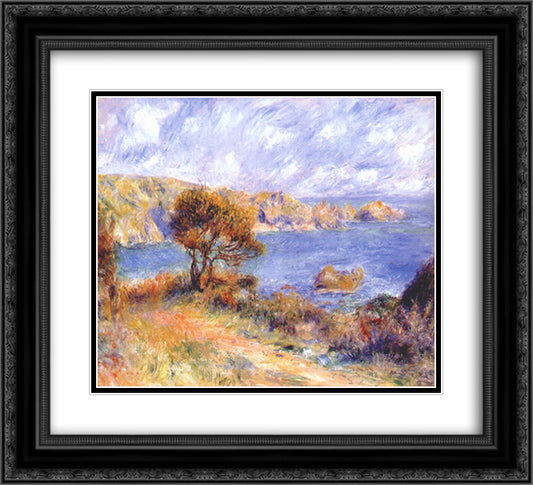 View at guernsey 22x20 Black Ornate Wood Framed Art Print Poster with Double Matting by Renoir, Pierre Auguste