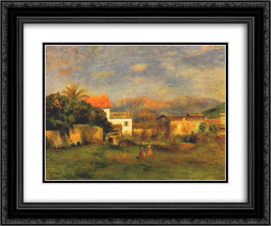 View of cagnes 24x20 Black Ornate Wood Framed Art Print Poster with Double Matting by Renoir, Pierre Auguste