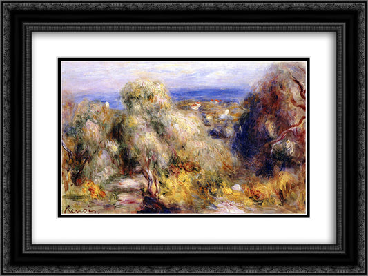 View of Cannet 24x18 Black Ornate Wood Framed Art Print Poster with Double Matting by Renoir, Pierre Auguste