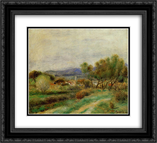 View of La Sayne 22x20 Black Ornate Wood Framed Art Print Poster with Double Matting by Renoir, Pierre Auguste