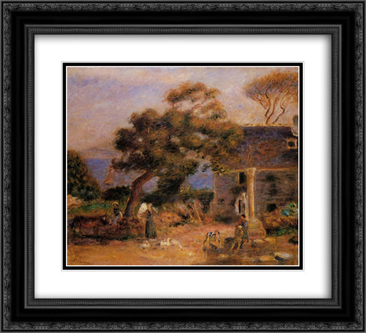 View of Treboul 22x20 Black Ornate Wood Framed Art Print Poster with Double Matting by Renoir, Pierre Auguste