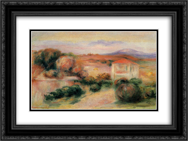 White Houses 24x18 Black Ornate Wood Framed Art Print Poster with Double Matting by Renoir, Pierre Auguste