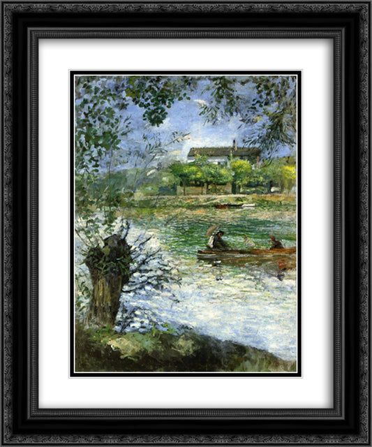 Willows and Figures in a Boat 20x24 Black Ornate Wood Framed Art Print Poster with Double Matting by Renoir, Pierre Auguste