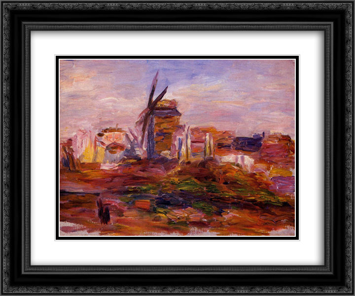 Windmill 24x20 Black Ornate Wood Framed Art Print Poster with Double Matting by Renoir, Pierre Auguste