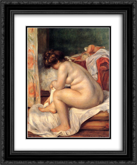 Woman After Bathing 20x24 Black Ornate Wood Framed Art Print Poster with Double Matting by Renoir, Pierre Auguste