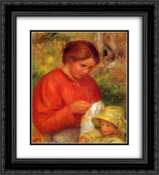 Woman and Child 20x22 Black Ornate Wood Framed Art Print Poster with Double Matting by Renoir, Pierre Auguste