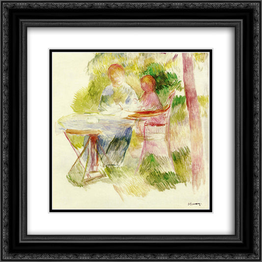 Woman and Child in a Garden 20x20 Black Ornate Wood Framed Art Print Poster with Double Matting by Renoir, Pierre Auguste