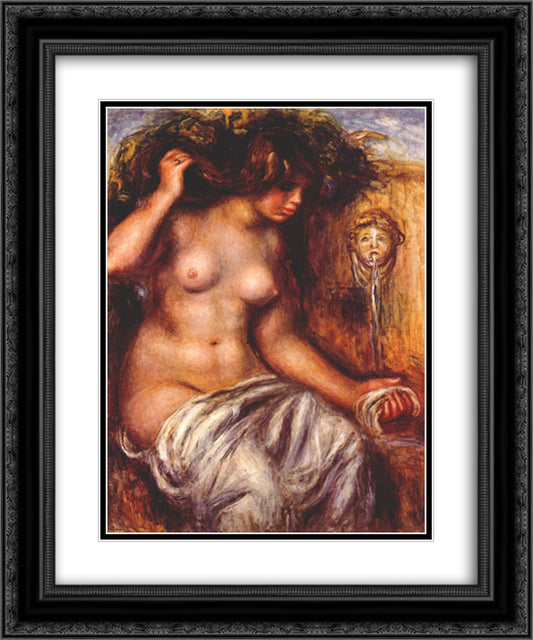 Woman at the fountain 20x24 Black Ornate Wood Framed Art Print Poster with Double Matting by Renoir, Pierre Auguste