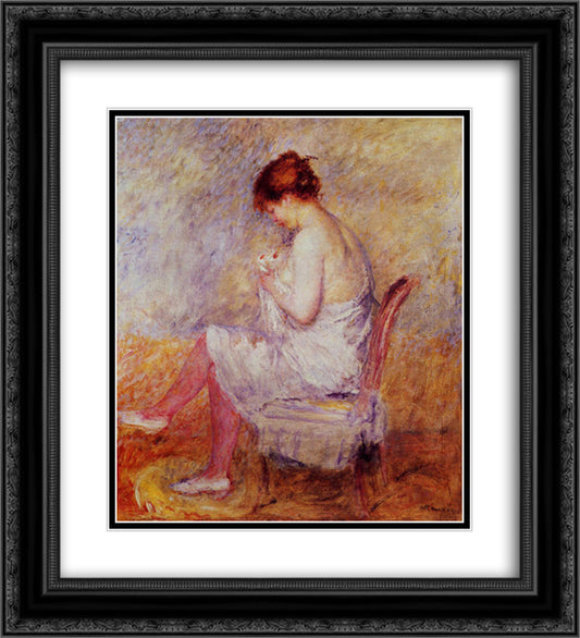 Woman in a Chemise 20x22 Black Ornate Wood Framed Art Print Poster with Double Matting by Renoir, Pierre Auguste