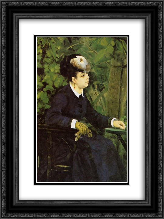 Woman in a Garden (Woman with a Seagull) 18x24 Black Ornate Wood Framed Art Print Poster with Double Matting by Renoir, Pierre Auguste