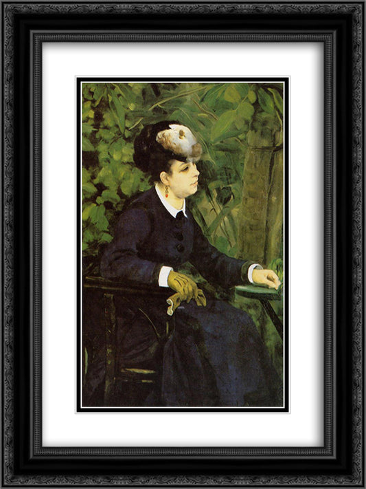 Woman in a Garden (Woman with a Seagull) 18x24 Black Ornate Wood Framed Art Print Poster with Double Matting by Renoir, Pierre Auguste