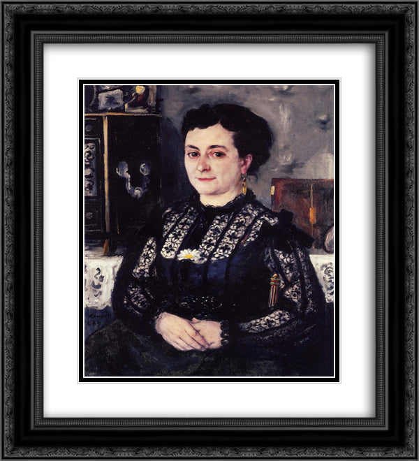 Woman in a Lace Blouse 20x22 Black Ornate Wood Framed Art Print Poster with Double Matting by Renoir, Pierre Auguste