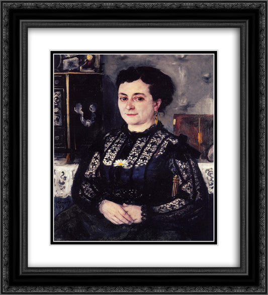 Woman in a Lace Blouse 20x22 Black Ornate Wood Framed Art Print Poster with Double Matting by Renoir, Pierre Auguste