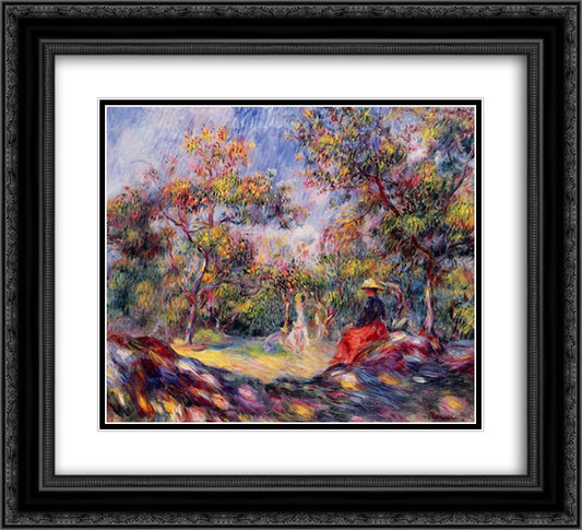 Woman in a Landscape 22x20 Black Ornate Wood Framed Art Print Poster with Double Matting by Renoir, Pierre Auguste