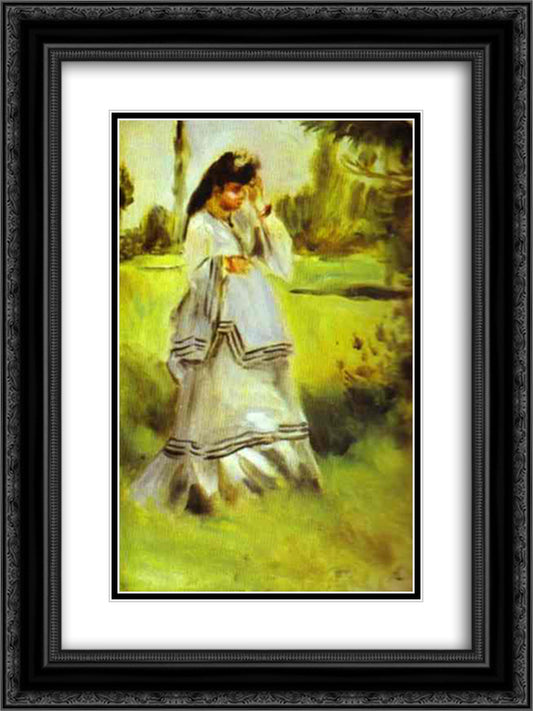 Woman in a Park 18x24 Black Ornate Wood Framed Art Print Poster with Double Matting by Renoir, Pierre Auguste