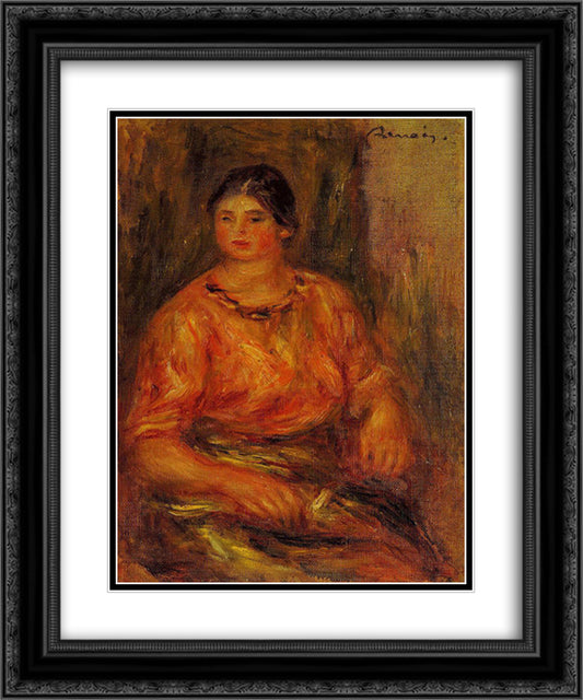 Woman in a Red Blouse 20x24 Black Ornate Wood Framed Art Print Poster with Double Matting by Renoir, Pierre Auguste