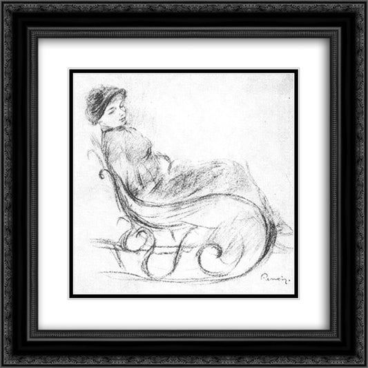 Woman in a Rocking Chair 20x20 Black Ornate Wood Framed Art Print Poster with Double Matting by Renoir, Pierre Auguste