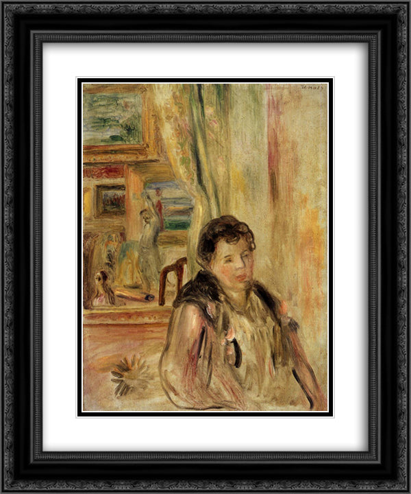 Woman in an Interior 20x24 Black Ornate Wood Framed Art Print Poster with Double Matting by Renoir, Pierre Auguste