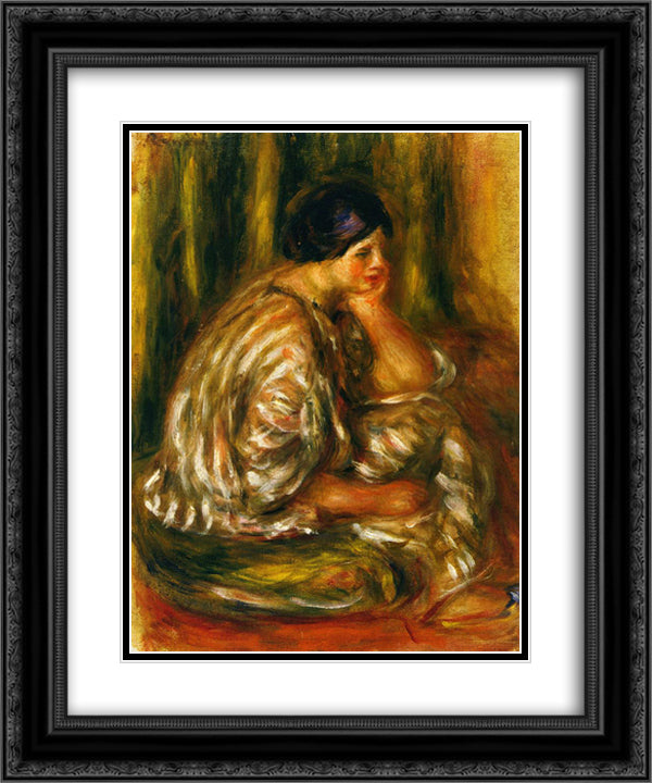 Woman in an Oriental Costume 20x24 Black Ornate Wood Framed Art Print Poster with Double Matting by Renoir, Pierre Auguste